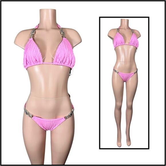 Beach Bunny Raja Triangle Top DD  Skimpy Bottom M, L, XL - Flamingo $290 - Picture 3 of 13